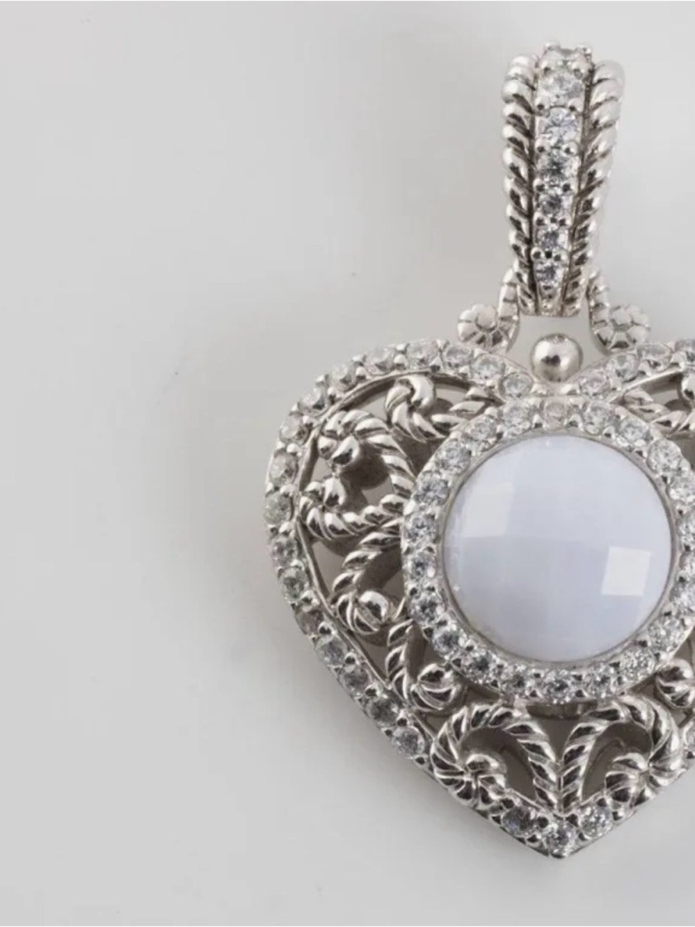 Judith Ripka Silver Heart Pendant with White Cabochon